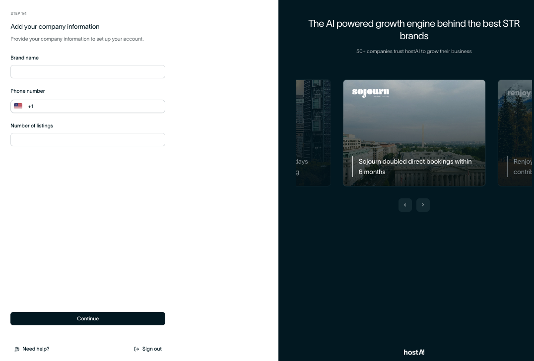 Sign up for hostAI and add your company information.