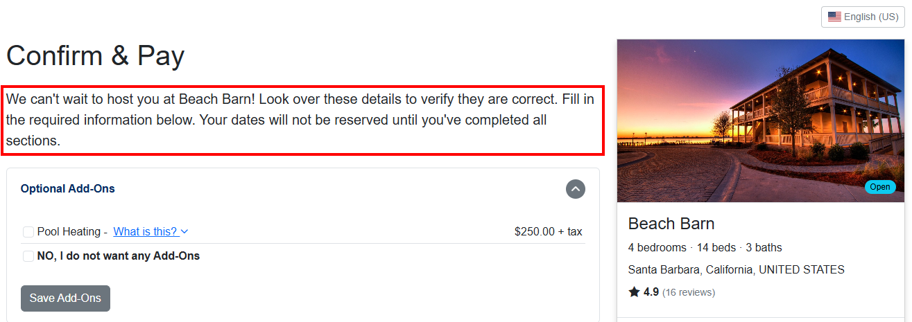 Guests will now see your edited text during the booking process.