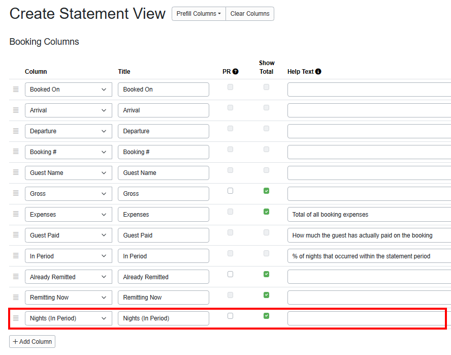 OwnerRez restored the Nights in Period selection for Owner Statement Views and Custom Formulas.