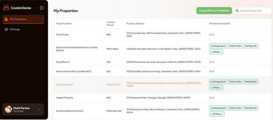 Navigate to the Partner Portal and access the property list screen.