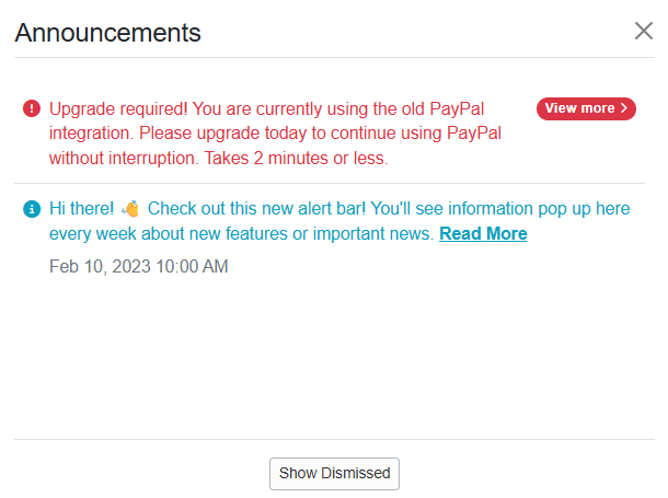 Click the Announcements megaphone icon to view all unread announcements in the Announcements flyout.