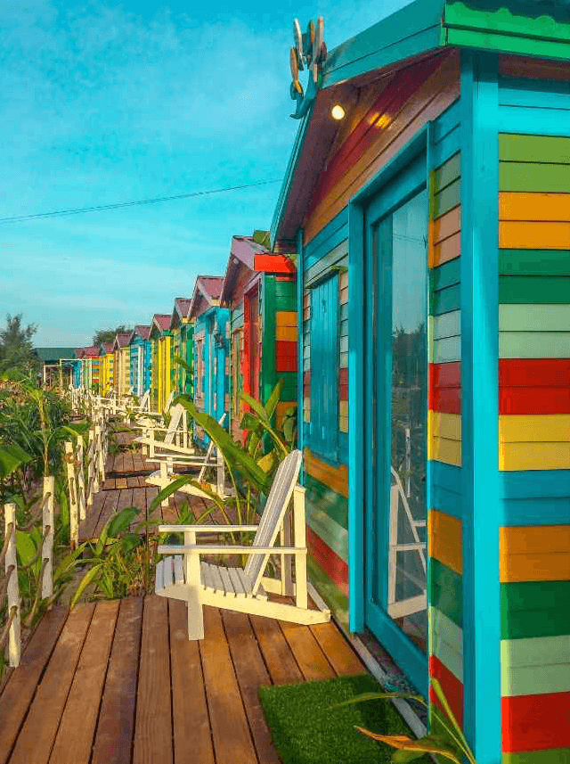 Colorful beach cabins