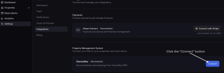 Click Connect. Waive creates a secure OwnerRez OAuth request and sends you to OwnerRez to authorize the connection.