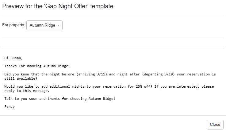 Gap Night Offer Channel Template Preview