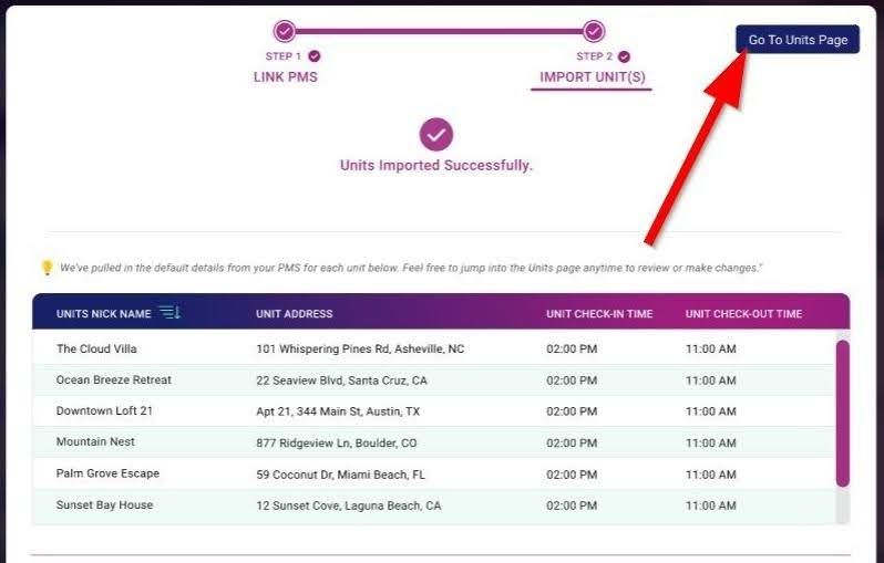 When the import has completed, Aruvo will display a list of all units that were imported successfully. From here, you can click the 