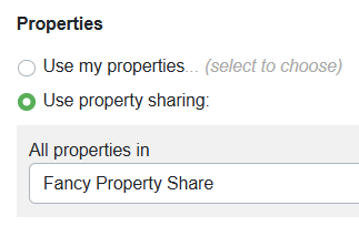 In the Properties section, click the Use Property sharing radio button and select your Property Share.