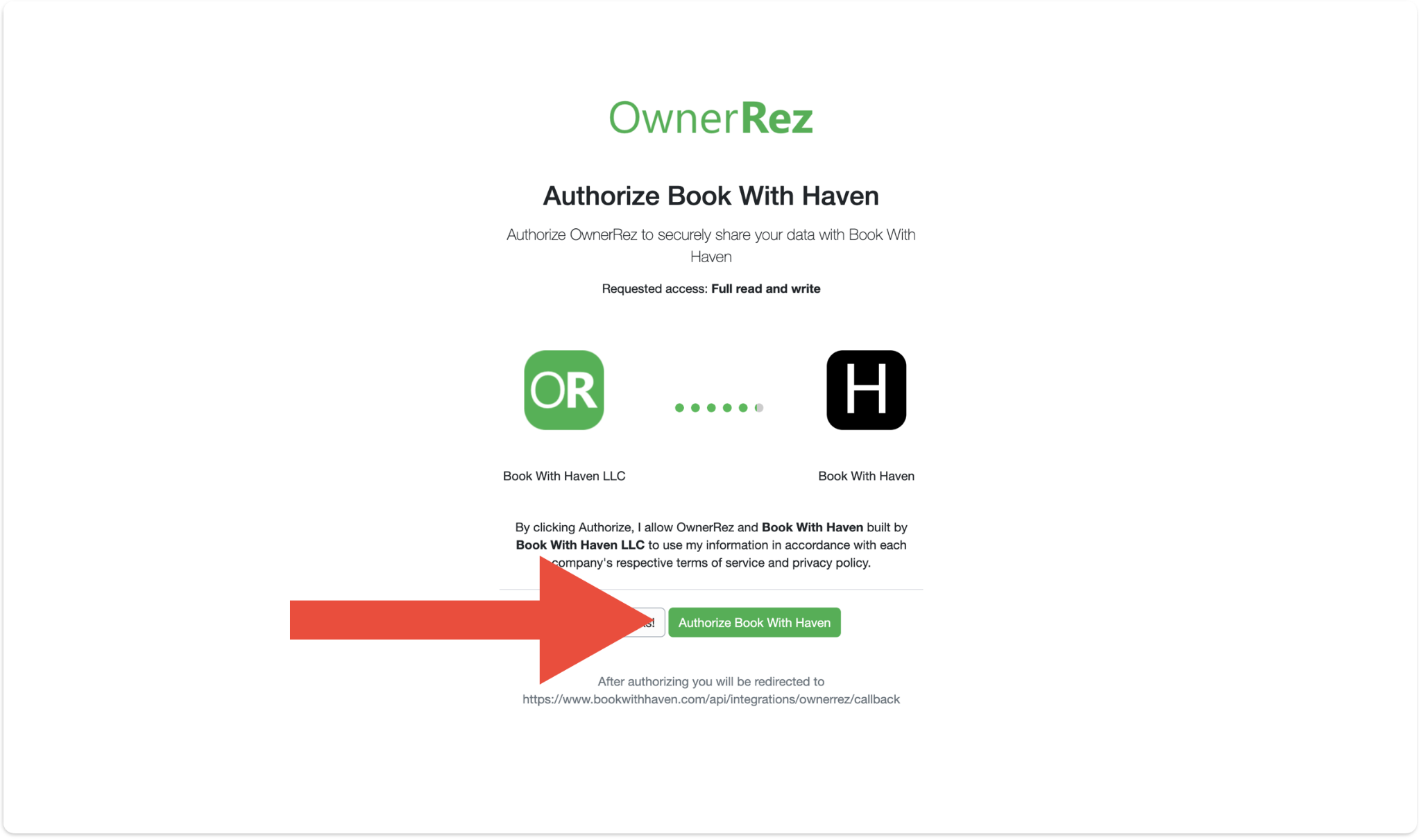 4. You will be taken to the OwnerRez authorization page. Log in if needed, and then click Authorize to connect your OwnerRez account.