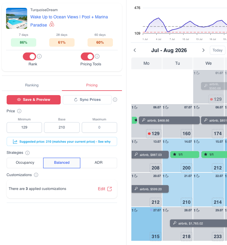 If you want automated dynamic pricing, toggle on pricing tools and enter your minimum and base prices.