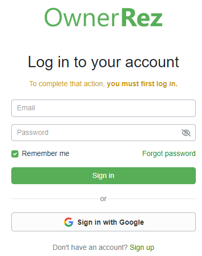 Enter your OwnerRez login credentials.