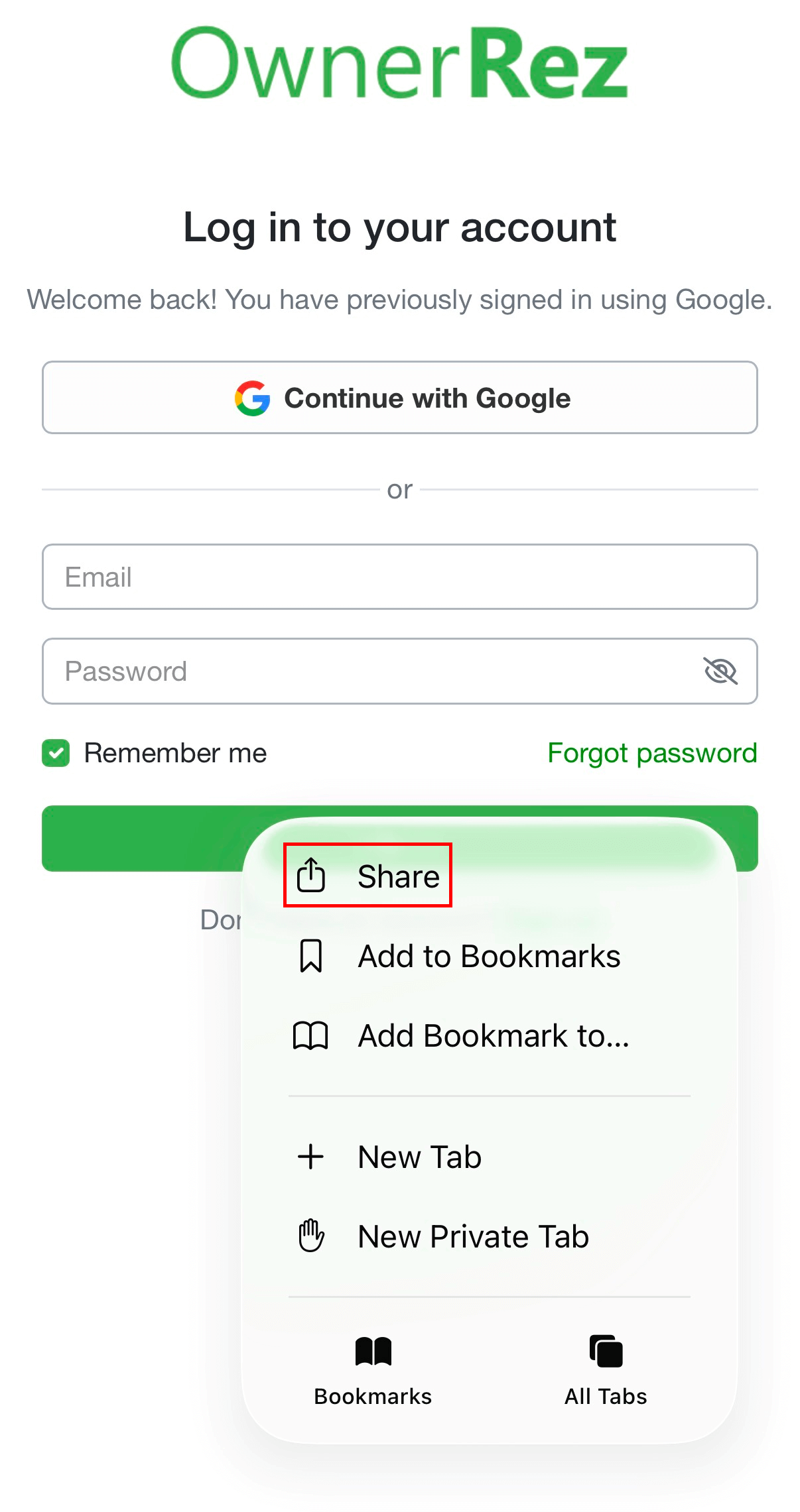2. Select the Share option from the menu.