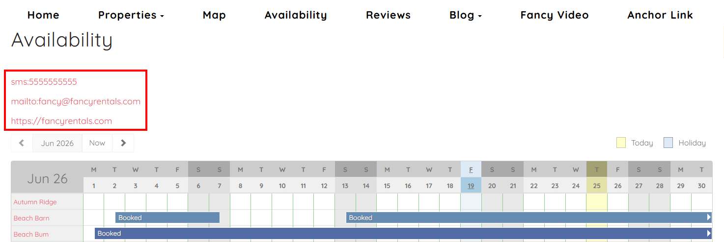 How does this appear on your Hosted Website? Here's an example on an Availability page, but you can add it to any page of your Hosted Website.