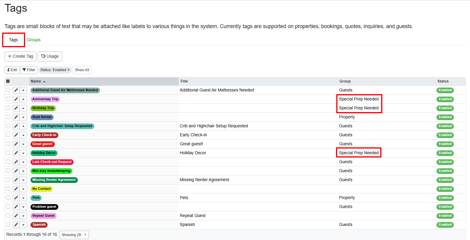 And your Group Tags will appear in the Group column of the Tags grid.