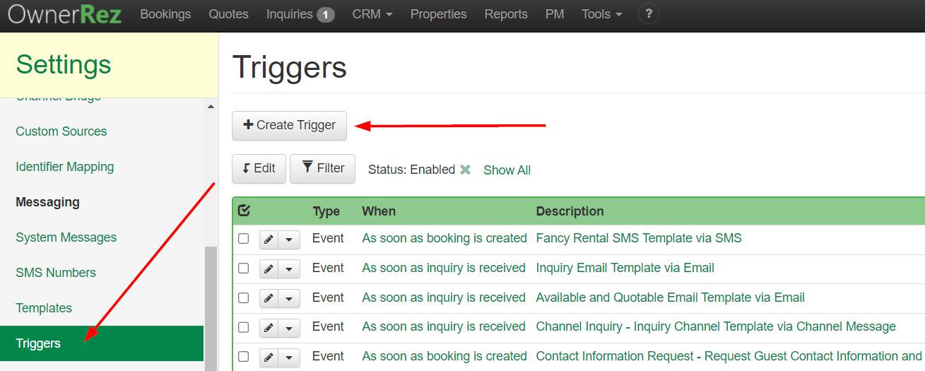 Triggers Setup & Configuration - Triggers - Messaging - Support - OwnerRez
