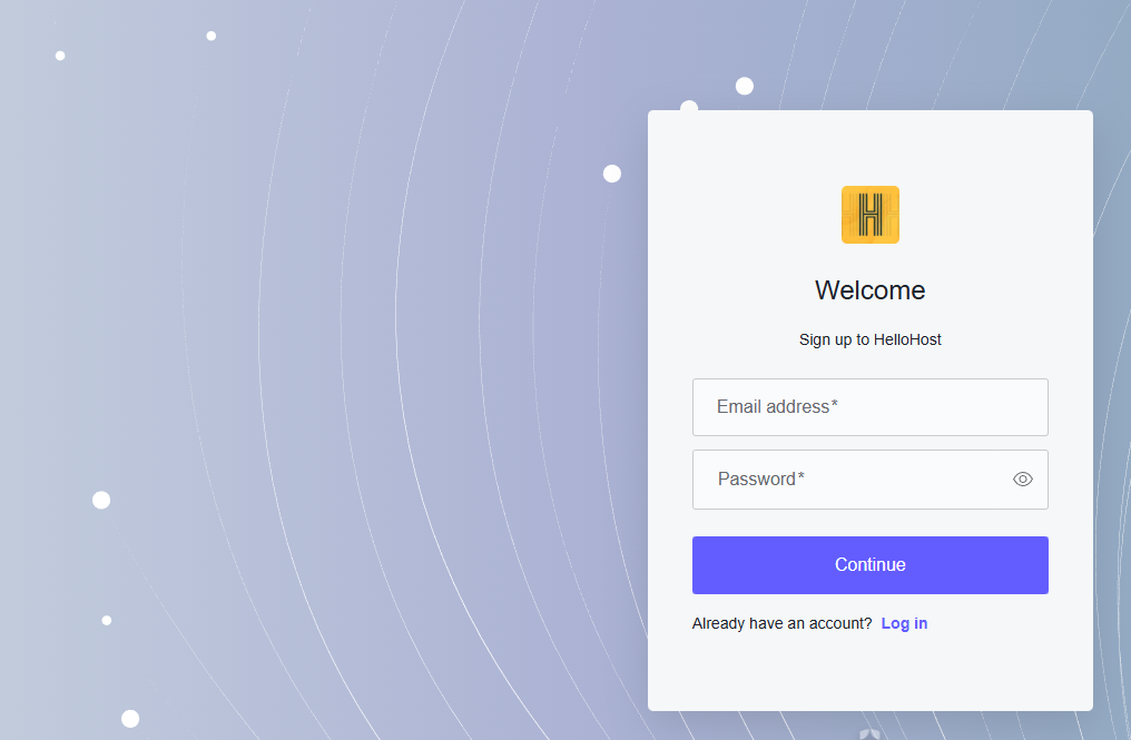 Go to HelloHost, and click Sign up to create an account.
