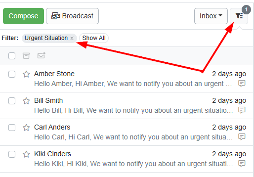 When the filter is applied, you'll see that filters are active and can clear them by clicking the filter X or Show All.