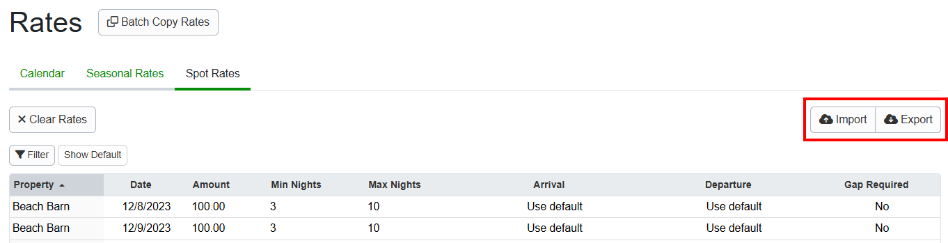 Import and Export Nightly Rates