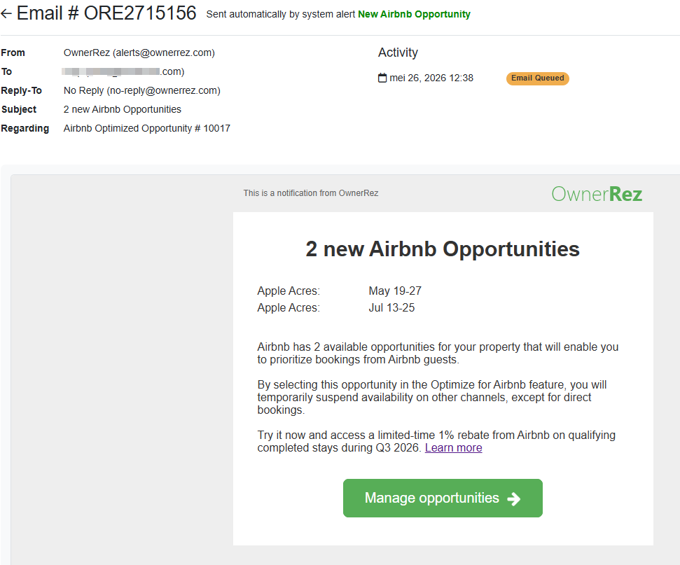 Eligibility for the optional Optimize for Airbnb feature is determined by Airbnb. Eligible Airbnb channel-integrated property/ies may receive an email notification.