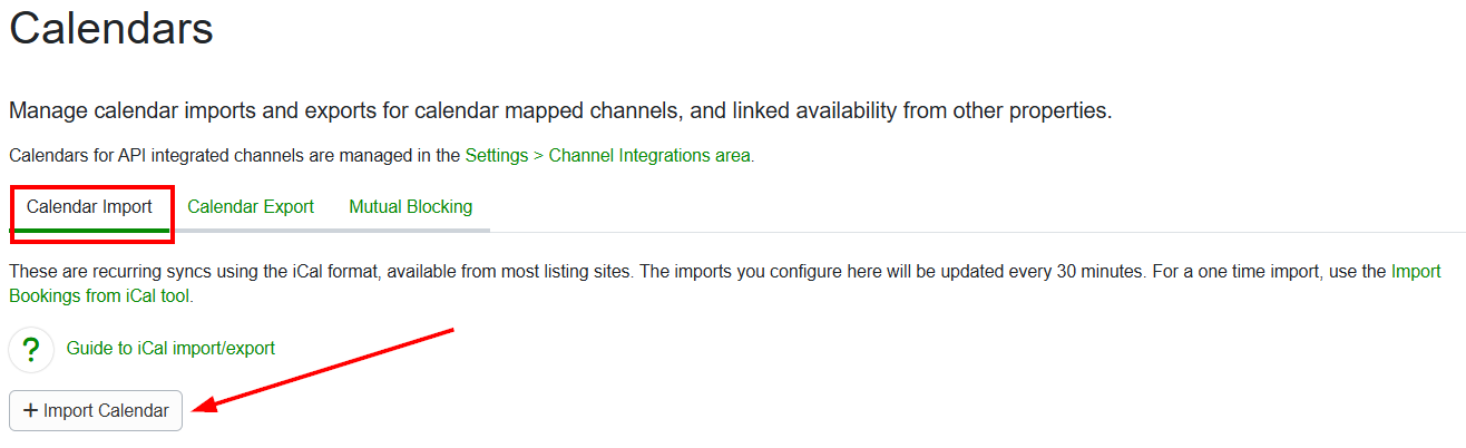 In OwnerRez, open the same property and go to the Calendar Import tab.&nbsp;Under the Calendar Import tab, click 