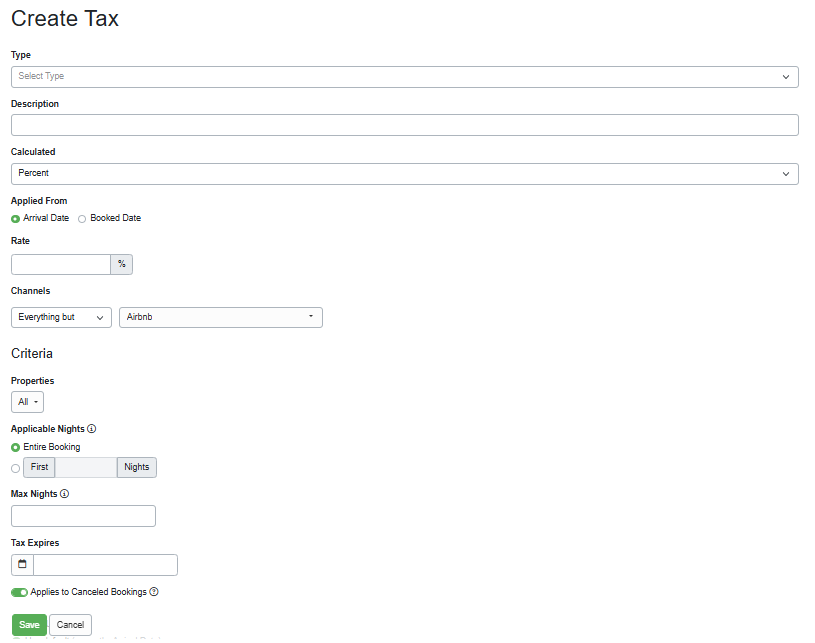 The new, simplified tax creation page is much more intuitive, allowing you to select the tax type from the dropdown list right at the top.