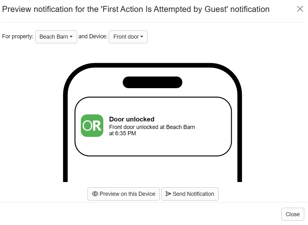 First Action Is Attempted by Guest push notification preview.