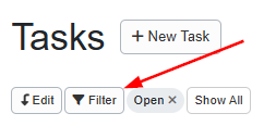Tasks can be filtered by clicking on the Filter button on the Task Dashboard.