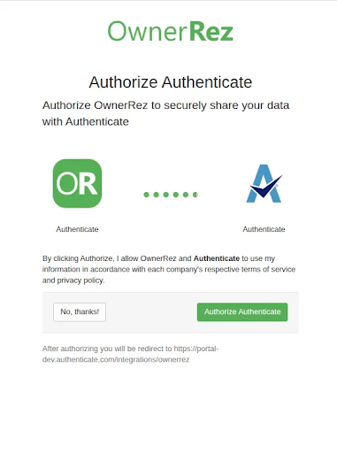 An authorization window will appear. Click the Authorize Authenticate button.