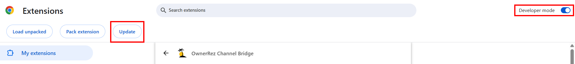 An admin page will open showing metadata about Channel Bridge. Chrome hides the 