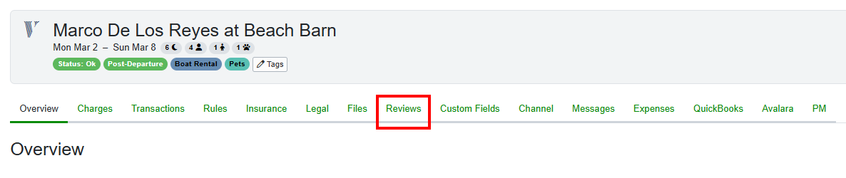 OwnerRez users can respond to a Hosted Website guest review by navigating to the individual Booking > Reviews.