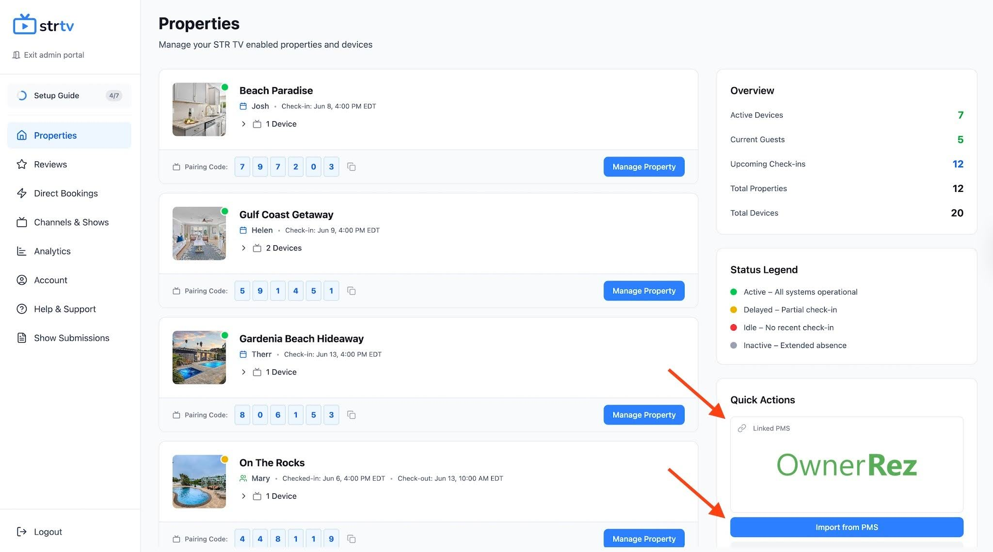 5. In the bottom-right corner, under Quick Actions, click Import Property from PMS.