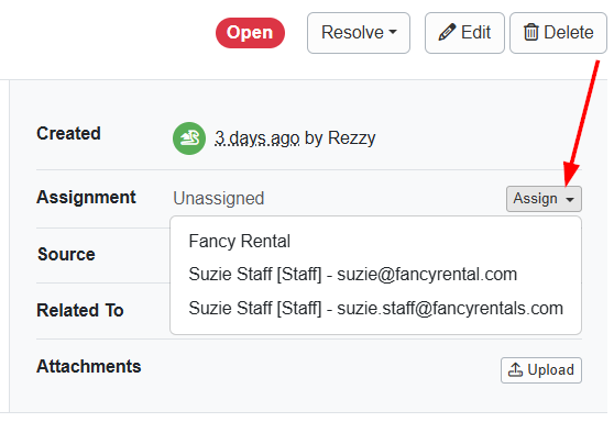 OwnerRez updated the task assignment dropdowns to show staff members and include email addresses when multiple users share the same name, making it easier to select the correct person.
