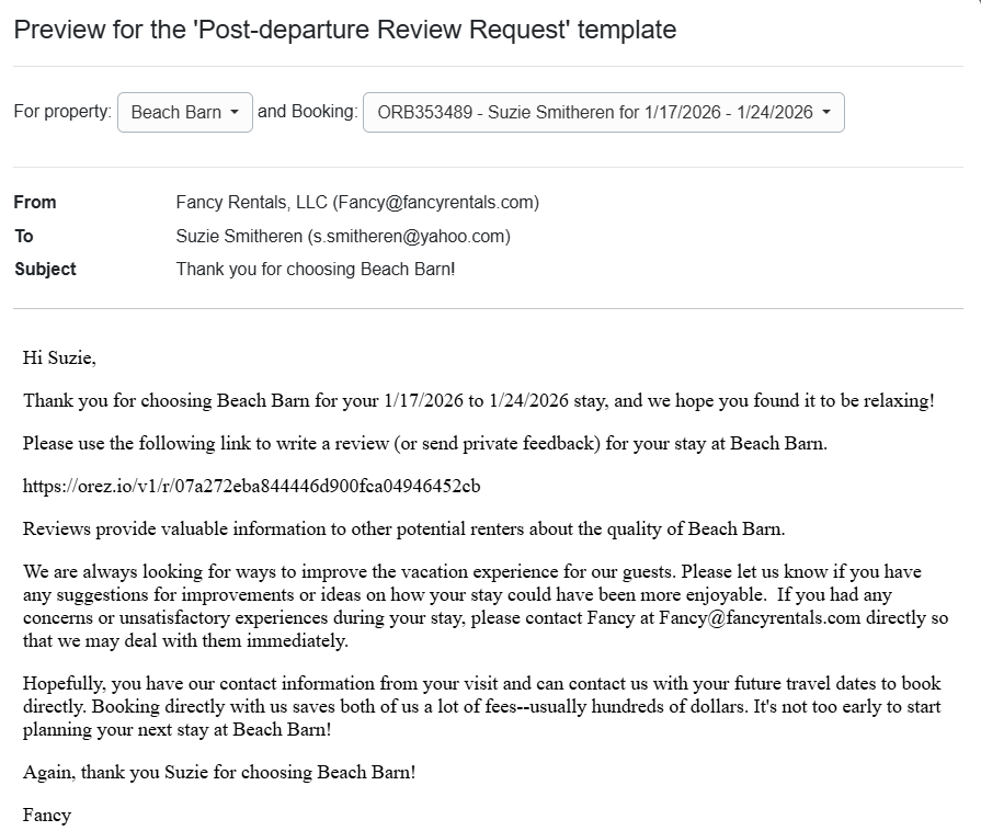 Post-departure Review Request Email Template Preview