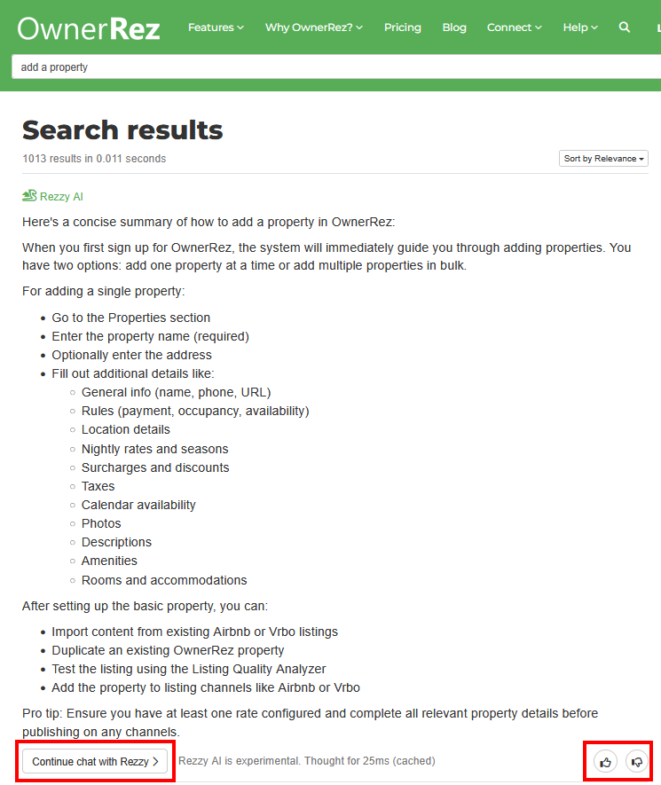 When searching Rezzy AI, not only will search results include detailed 