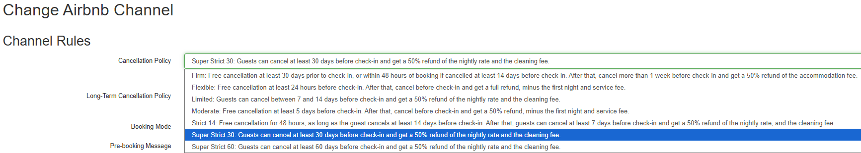 select a cancellation policy other than the 