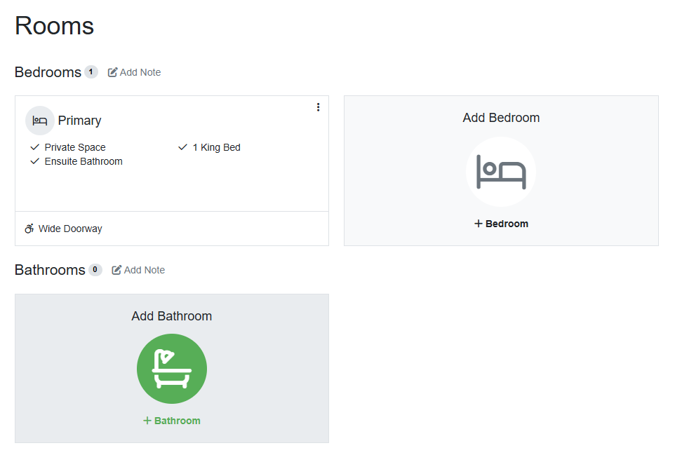 Add bathrooms by clicking Add Bathroom.