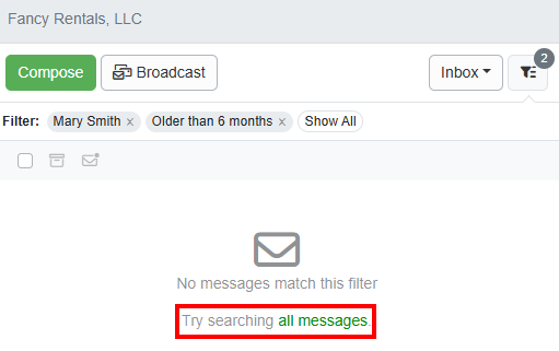 When Unified Inbox displays empty filter results, you can click the 