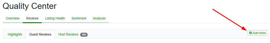 On the Guest Reviews (Quality Center > Reviews tab > Guest Reviews tab) grid, click on the Auto-show button.