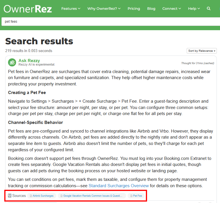 OwnerRez has added linked Support Center sources to Rezzy AI's search summaries, enabling users to quickly&nbsp;view instructions and details on the topic.