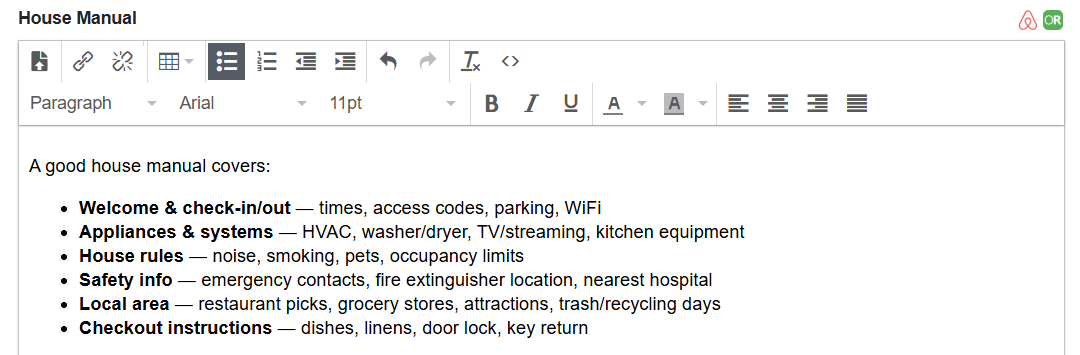 To add your property house manual, click the upper-right pencil icon, then navigate to the House Manual section.