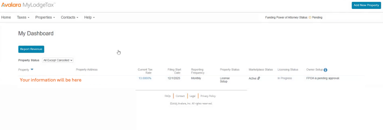 You will be taken to your Avalara Dashboard.&nbsp;At this point, you are done.&nbsp;