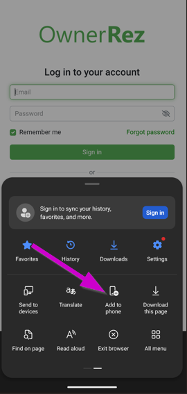 In the menu that pops up, swipe to the second page, then tap Add to phone.