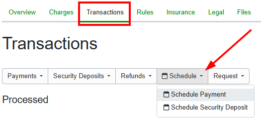 Schedule each additional payment by clicking Booking > Transactions > Schedule > Schedule Payment, then enter the day it will be collected and the appropriate amount.