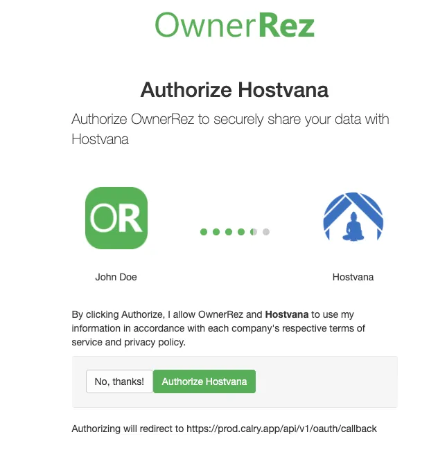 You will be redirected to OwnerRez, where you must authorize Hostvana to access your account.