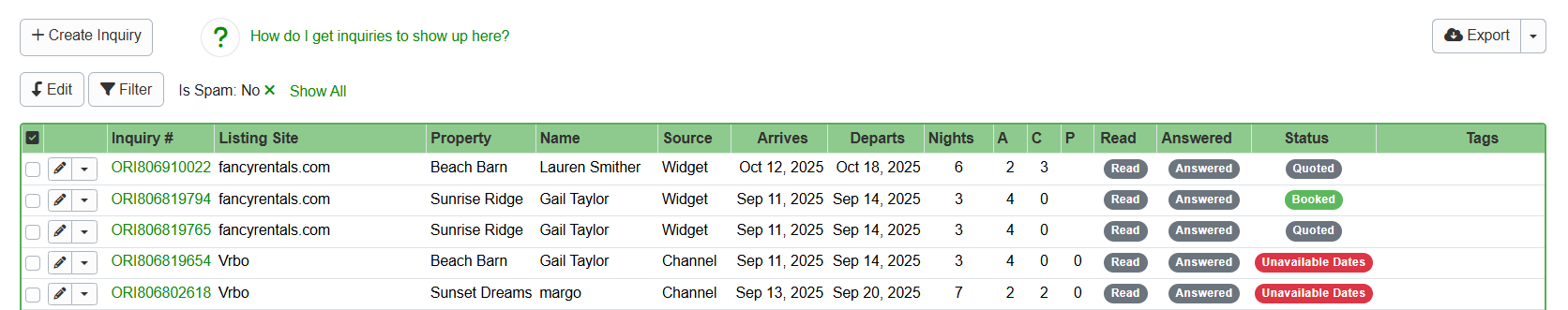 OwnerRez Inquiries Design Progress