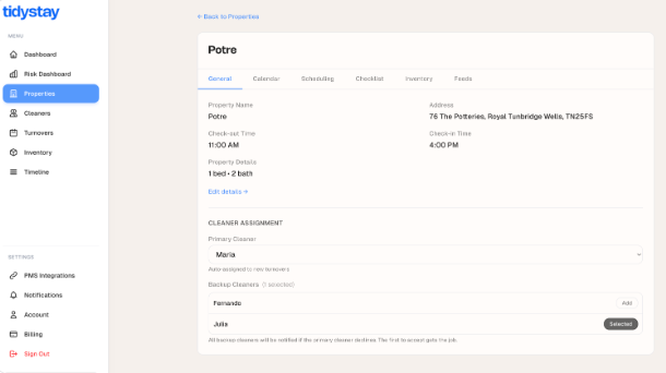 Assign a default cleaner  Open each imported property and set a default cleaner. From then on, every new booking creates a cleaning turnover that's already assigned &mdash; and your cleaner gets a text with the details.
