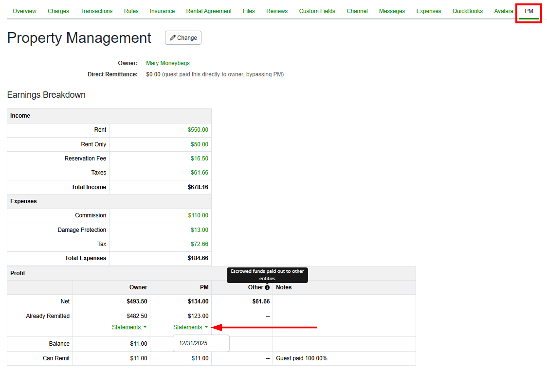 Individual bookings feature enhanced, detailed side-by-side Owner/PM information for all new bookings, visible on the Booking > PM tab, including linked owner statements, and any escrowed expenses paid out.