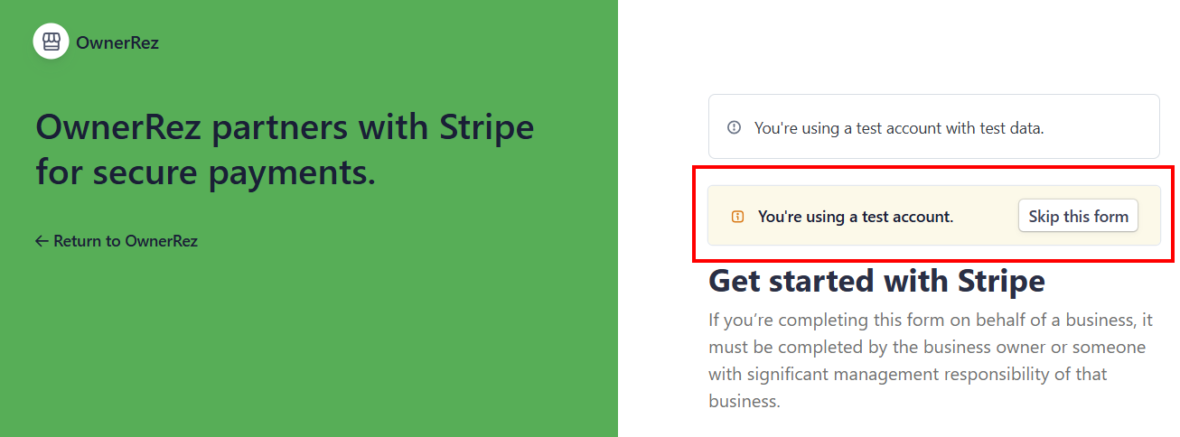 After you click on the Connect Stripe > Proceed to Stripe buttons, click on Skip this form.