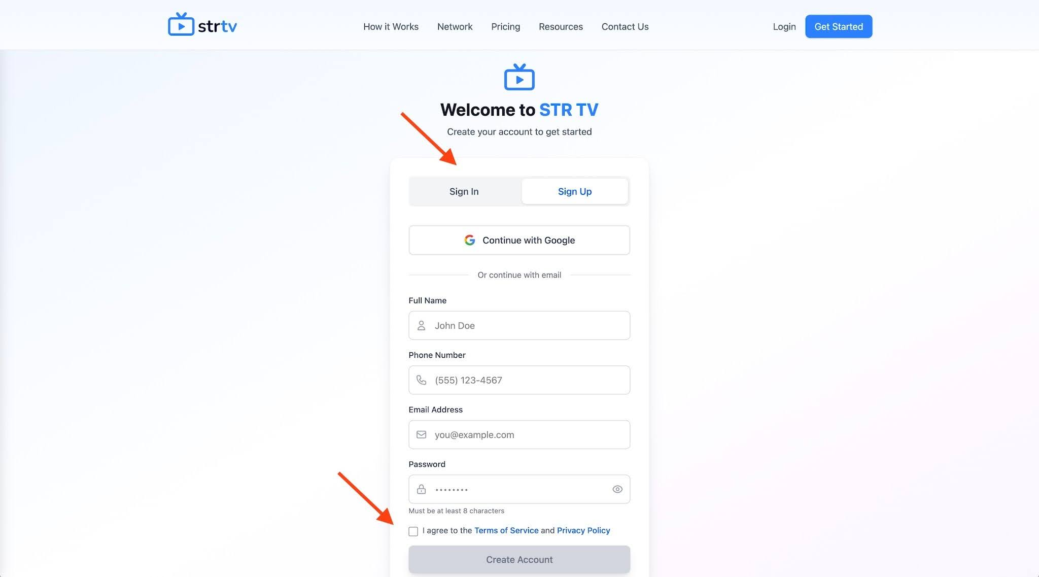 1. Sign in or sign up to your STR TV account, then&nbsp;click View admin portal.