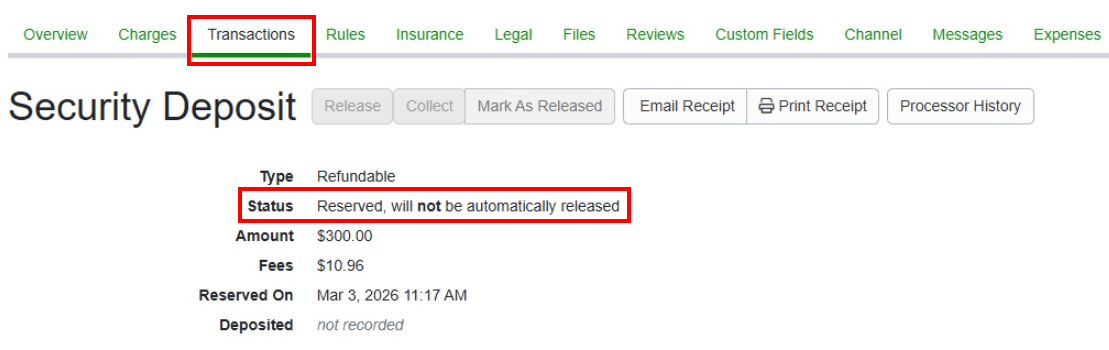 Since PayPal does not support automated refunds for refundable damage deposits (RDDs) and these can only be refunded through the PayPal platform, we have added information about this limitation on the individual Booking > Transactions > Security Deposit page.