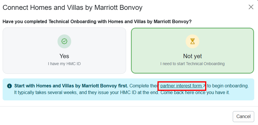 If you don't yet have an HMC ID, click Not Yet and complete their partner interest form link to get started. The full onboarding process typically takes several weeks.