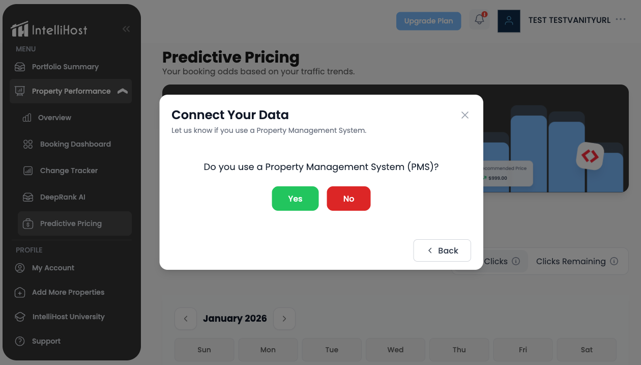 Next, you'll be asked if you use a Property Management System (PMS).  Select Yes to proceed to PMS selection Select No to explore other connection options (Hospitable Connect)